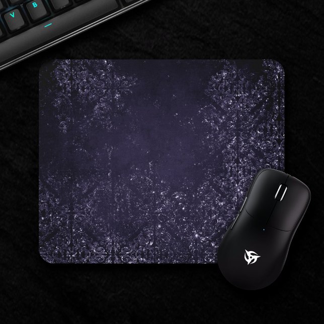 Alfombrilla De Ratón Glimmery Indigo Grunge | Midnight Purple Damask (Subido por el creador)