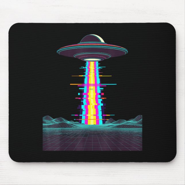 Alfombrilla De Ratón Glitchcore secuestro ovni synthwave vaporwave alie (Frente)