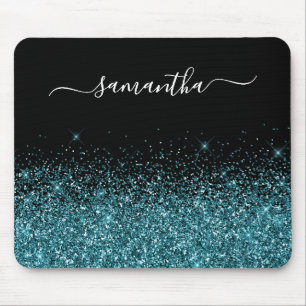 Alfombrilla De Ratón Glitter negro y verde azulado oscuro Nombre elegan