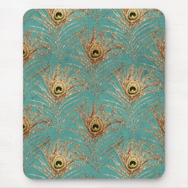 Alfombrilla De Ratón Glitter Peacock Feathers Pattern  (Frente)