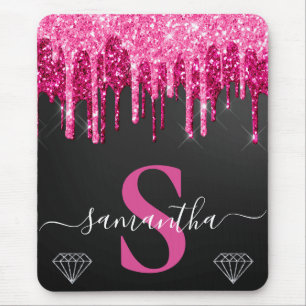 Alfombrilla De Ratón Glitter rosa caliente que gotea sobre monograma ne