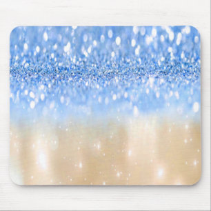 Alfombrilla De Ratón Glitzy Trendy Sparkle Blue y Gold Girly Purpurina.
