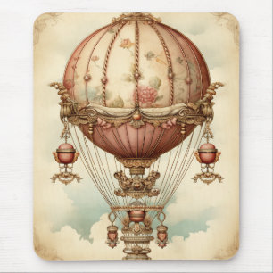 Alfombrilla De Ratón Globo aerostático rosa vintage steampunk