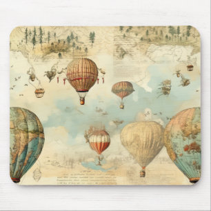 Alfombrilla De Ratón Globo aerostático sepia Mapa antiguo