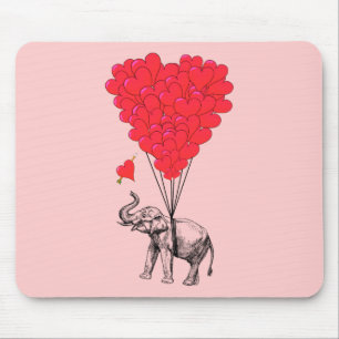 Alfombrilla De Ratón Globos de elefante y corazón rojo