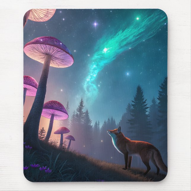 Alfombrilla De Ratón Glowing Mushroom Forest Fox Fantasy Art (Frente)