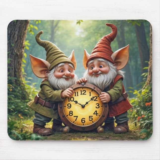 Alfombrilla De Ratón Gnomes Forestales Con Reloj Antiguo (Frente)
