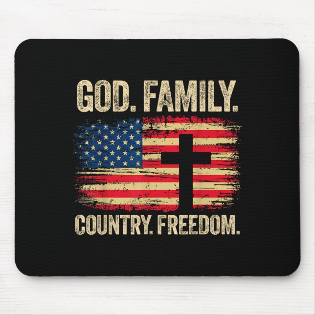 Alfombrilla De Ratón God Family Country Dom Usa Flag Cross  (Frente)