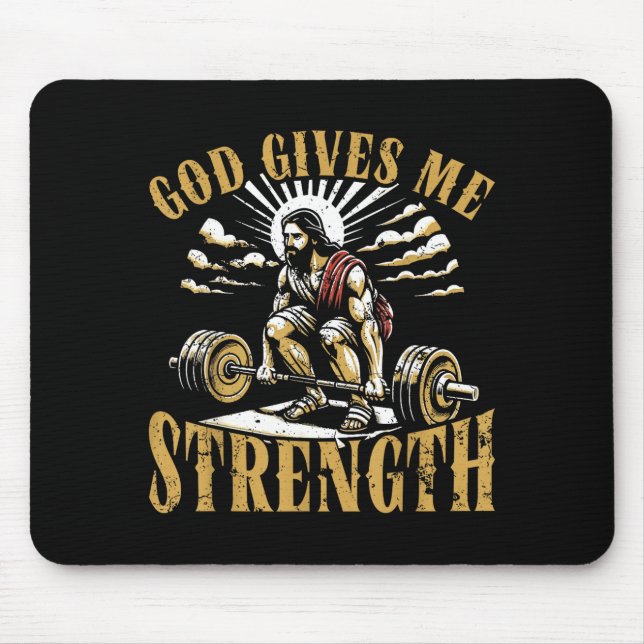 Alfombrilla De Ratón God Gives Me Strength Christian Gym Workout Motiva (Frente)
