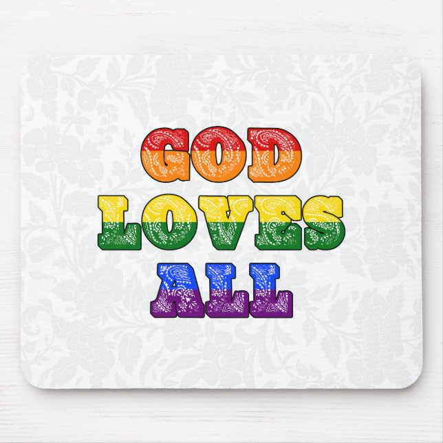 Alfombrilla De Ratón "God Loves All" Gay/LGBTQIA+/Queer Christian Pride (Frente)