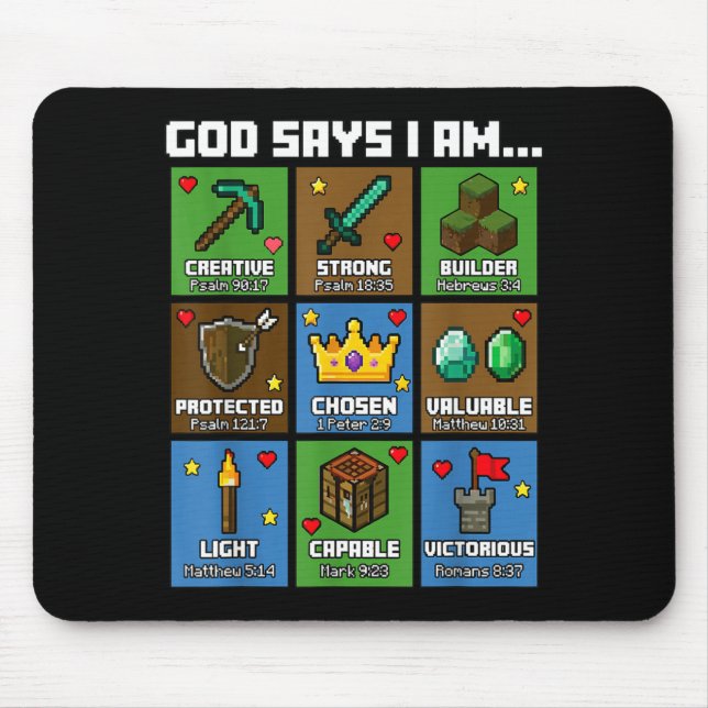 Alfombrilla De Ratón God Says I Am Bible Verses Xel Art Christian Gamer (Frente)