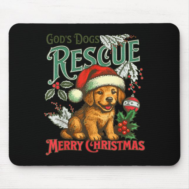 Alfombrilla De Ratón God's Dogs Rescue Christmas Santa Golden Retriever (Frente)