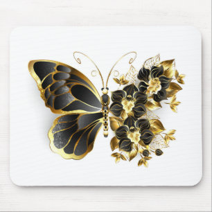 Alfombrilla De Ratón Gold Flower Butterfly with Black Orchid