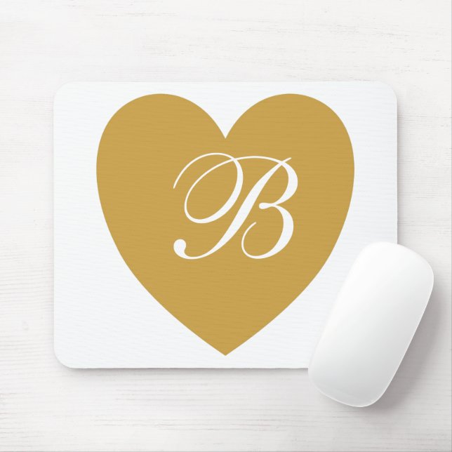 Alfombrilla De Ratón Gold Heart Monogram Mousepad (Con ratón)