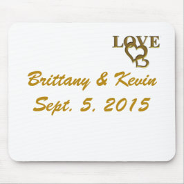 Alfombrilla De Ratón Gold Love Hearts, Names and Dates Wedding Mousepad