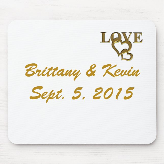 Alfombrilla De Ratón Gold Love Hearts, Names and Dates Wedding Mousepad (Frente)