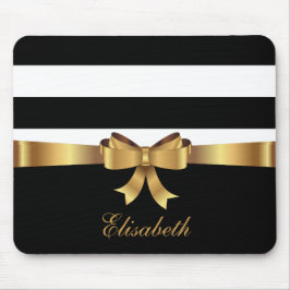 Alfombrilla De Ratón Gold personalizado, Black Bold Stripes Golden BOW