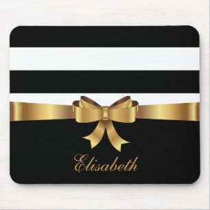 Alfombrilla De Ratón Gold personalizado, Black Bold Stripes Golden BOW