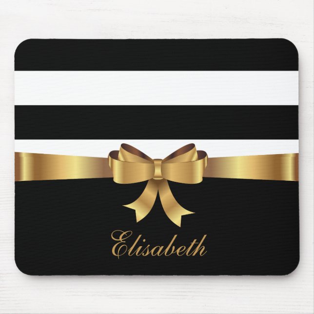 Alfombrilla De Ratón Gold personalizado, Black Bold Stripes Golden BOW (Frente)