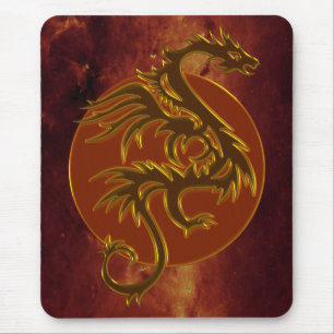Alfombrilla De Ratón Golden Dragon Sun   universo del fuego