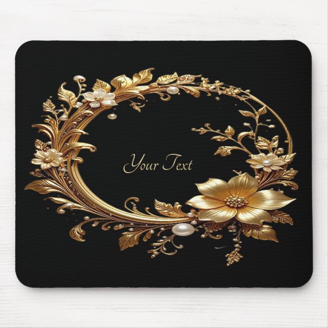 Alfombrilla De Ratón Golden Floral Ornate Frame Mousepad (Frente)