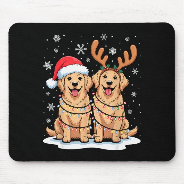 Alfombrilla De Ratón Golden Retriever Christmas Santa Hat Reindeer Ligh (Frente)