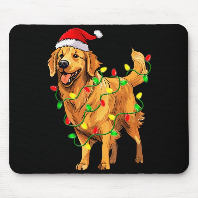 Alfombrilla De Ratón Golden Retriever Christmas Santa Hat Tree Lights P (Frente)