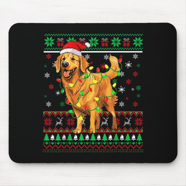 Alfombrilla De Ratón Golden Retriever Christmas Santa Hat Tree Lights P (Frente)