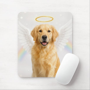Alfombrilla De Ratón Golden Retriever con alas de ángel y halo