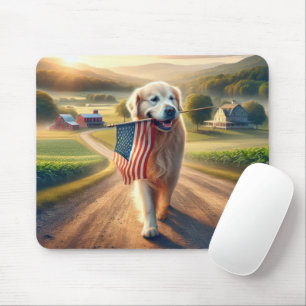 Alfombrilla De Ratón Golden Retriever con bandera estadounidense