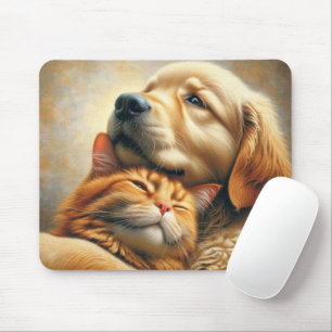 Alfombrilla De Ratón Golden Retriever con Ginger Cat