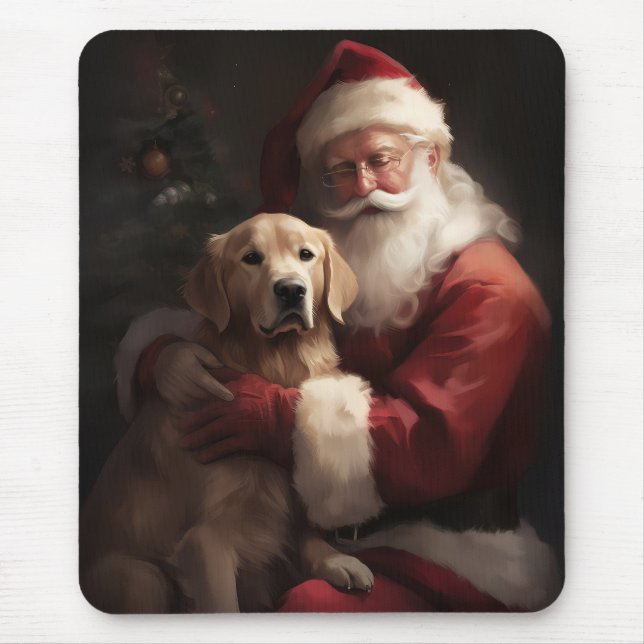 Alfombrilla De Ratón Golden Retriever Con Navidades De Santa Clause (Frente)