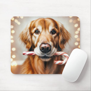 Alfombrilla De Ratón Golden Retriever con un bastón de caramelo