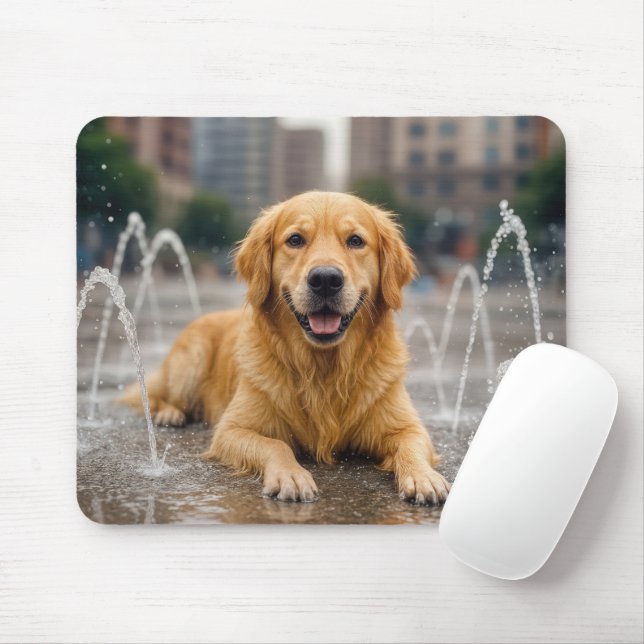 Alfombrilla De Ratón Golden Retriever Cooling Off In Splash Pad (Con ratón)