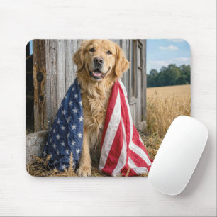 Alfombrilla De Ratón Golden Retriever Cubierto con una Bandera American