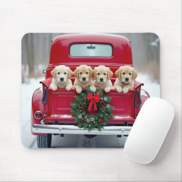 Alfombrilla De Ratón Golden Retriever Cuppies En Camión De Navidades
