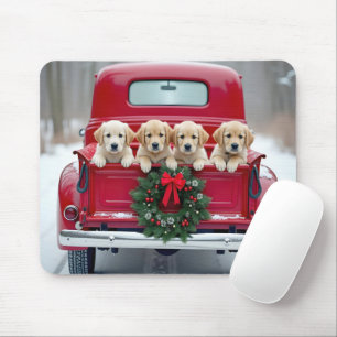 Alfombrilla De Ratón Golden Retriever Cuppies En Camión De Navidades