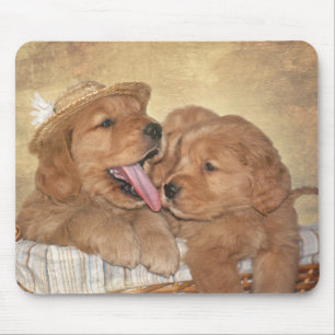 Alfombrilla De Ratón Golden Retriever Cuppies en una cesta