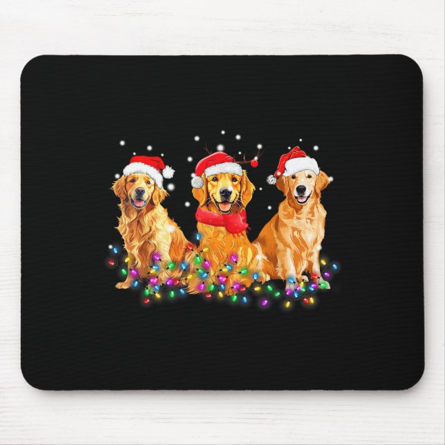 Alfombrilla De Ratón Golden Retriever Dog Christmas Lights Cute Matchin (Frente)