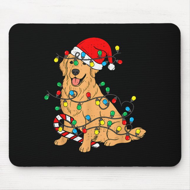 Alfombrilla De Ratón Golden Retriever Dog Christmas Lights Xmas Pet Dog (Frente)