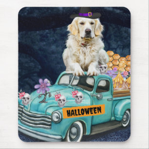 Alfombrilla De Ratón Golden Retriever Dog Halloween Truck Scary Night