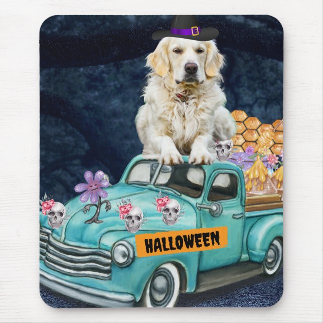 Alfombrilla De Ratón Golden Retriever Dog Halloween Truck Scary Night (Frente)