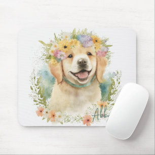 Alfombrilla De Ratón Golden Retriever en Floral Wreath