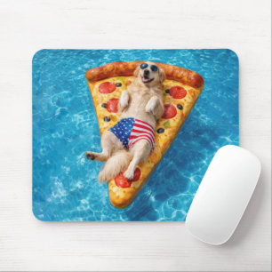 Alfombrilla De Ratón Golden Retriever en un colchón inflable de pizza