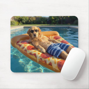 Alfombrilla De Ratón Golden Retriever en una rodaja de pizza flotante