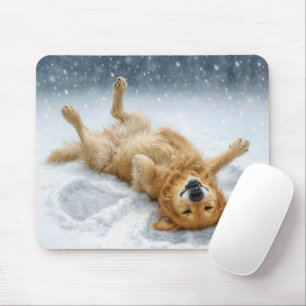 Alfombrilla De Ratón Golden Retriever haciendo un ángel de nieve