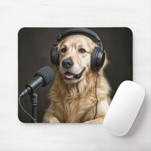 Alfombrilla De Ratón Golden Retriever Hosting a Podcast (Con ratón)