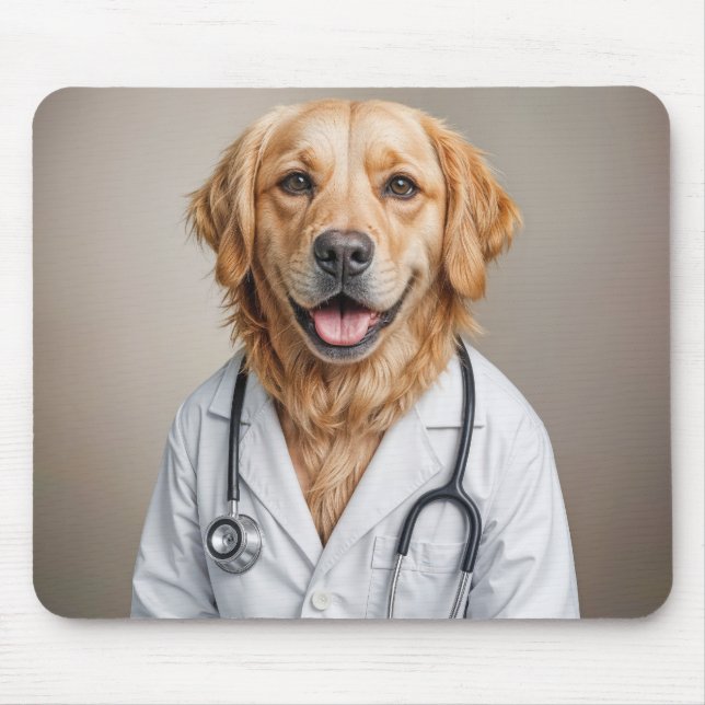 Alfombrilla De Ratón Golden Retriever Wearing a White Lab Coat (Frente)
