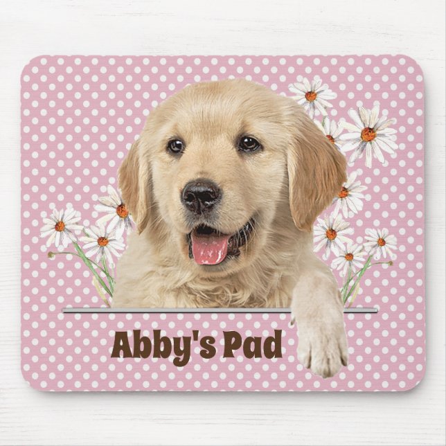 Alfombrilla De Ratón Golden Retriever y Daisies Mouse Pad (Frente)