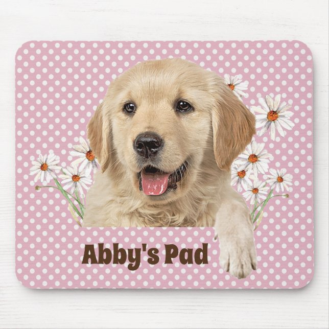 Alfombrilla De Ratón Golden Retriever y Daisies Mouse Pad (Frente)